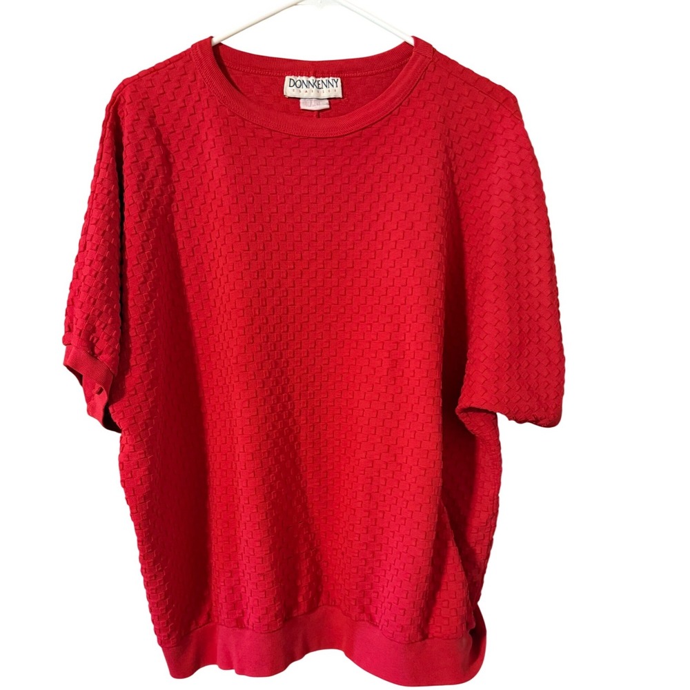 Donnkenny Classics Vintage 90s Red Textured Knit‎ Short Sleeve Top Crew Neck